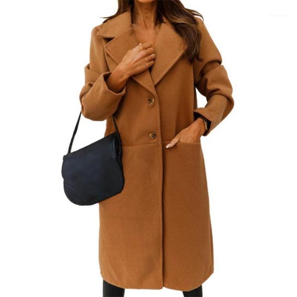 

women's wool & blends ladies windbreaker solid color single-breasted lapel cardigan winter coat autumn, Black