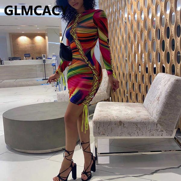 

women long sleeve printed tie design bodycon mini dress 210702, Black;gray