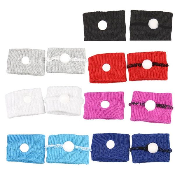 

1pair sport sweatband wristband wrist protector running badminton basketball brace for preventing dizziness and vomiting support, Black;red