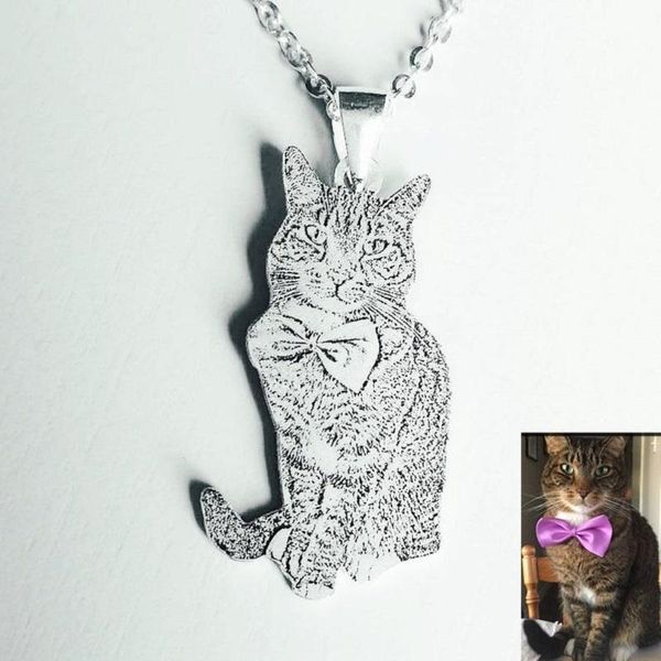 

pendant necklaces pet lovers gift dog and cat jewelry,unique portrait animal po,pet memorial jewelry, Silver