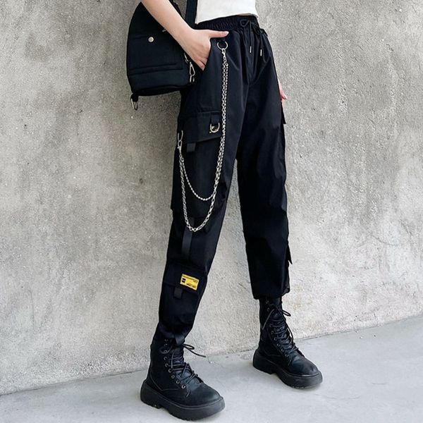 

women's pants & capris baggy high waist with chain joggers korean fashion trousers harajuku loose mm7f, Black;white