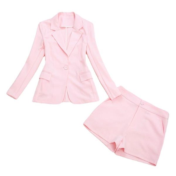 

women's two piece pants summer cotton and linen thin office suit shorts 2-piece set of western style fashion slim jacket + high waist, White