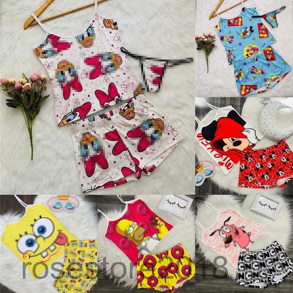 

women designer sling pajamas summer colorful two-piece sets slim cartoon printed vest and shorts fashion suit the new arrivals listing, White