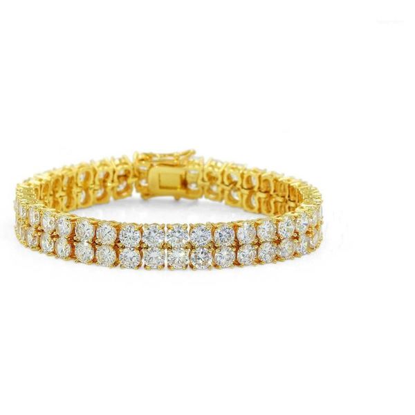 

hip hop jewelry bracelet copper gold silver color plated iced out cubic zircon 2 rows tennis chain bracelet men jewelry gifts1, Golden;silver