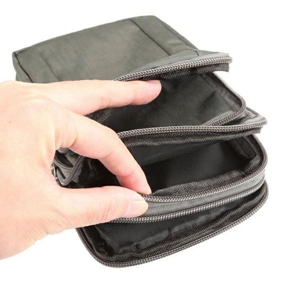 

men camping wear resistant padded dual phone nylon travel with strap belt pouch zipper closure multifunction outdoor for iphone waist bags