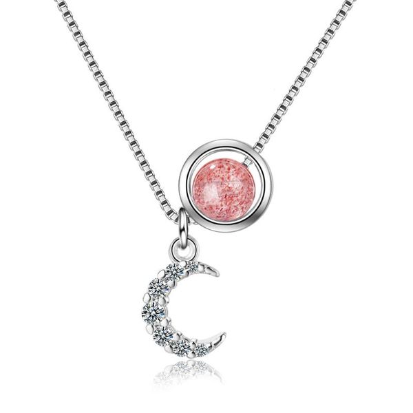 

pendant necklaces sterling silver necklace moon pink crystal 925 chain accessories