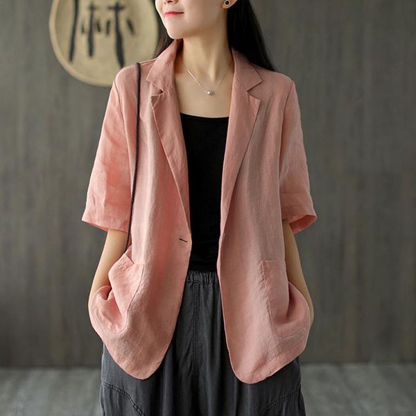 

summer thin blazer for women notched collar half sleeve loose casual single button tencel solid femme coat women's suits & blazers, White;black