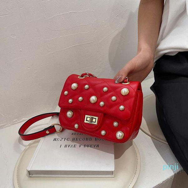 2021 Pearl Dinner Bag Style Small Fragrance Messenger Square Spring Chain Rhombic Summer Fashion Rivet One-spalla e New B Fwudq