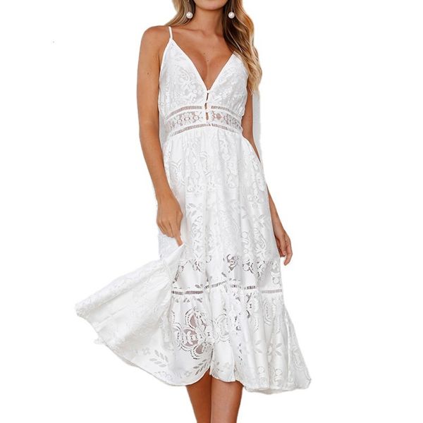 

summer suspender backless lace dress, Black;gray