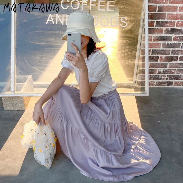 

matakawa high waist skirts womens casual long skirt female spring mid-length pleated skirt ins a-line woman skirts 210513, Black