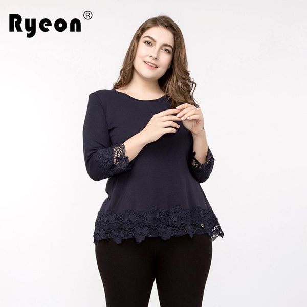 

women's blouses & shirts ryeon plus size women blouse shirt embroidery lace hem sleeve o neck zipper back bow tied chiffon patchwork bi, White