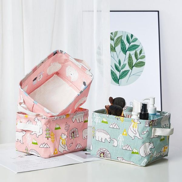 

storage baskets cotton linen belt handle basket desktoys snack sundries box waterproof cloth cosmetics small square