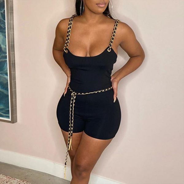 

clothing spring chain womens romper spaghetti strap bodycon one piece outfits party club wear, Black;white
