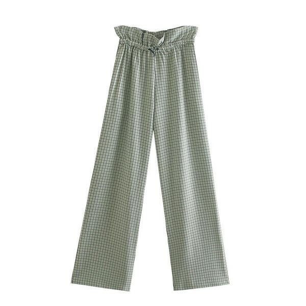 

women's pants & capris women 2021 fashion plaid wide leg vintage high elastic waist drawstring female long trousers, Black;white