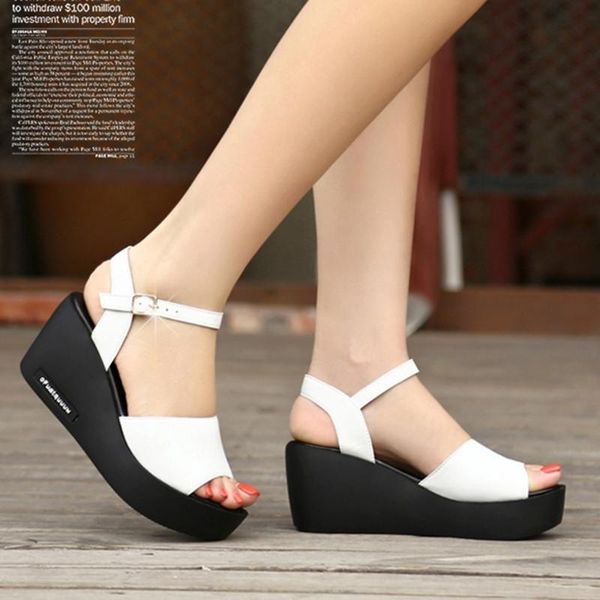 

dress shoes wedges for women fashion fish mouth platform sandals ladies high heels buckle strap #g4, Black
