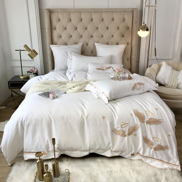 

bedding sets european style set comforter quilt cover gold angel wing 4 pieces  king size duvet with sheets pillowcases