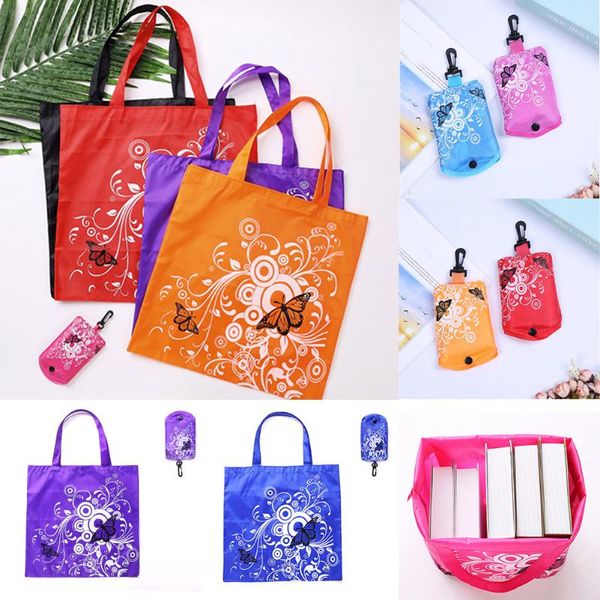 

shopping bags foldable bag butterfly flower shoulder portable eco-friendly grocery reusable tote ladies handle with hook