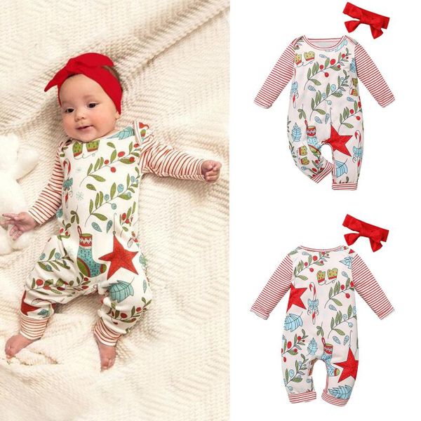 

jumpsuits born infant baby girl boy clothes christmas cartoon print romper jumpsuit+headbands set 6 9 12 18 months ropa navideÃ±a, Blue