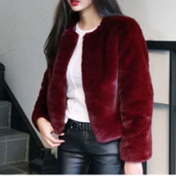 

women's fur & faux imitation coat short jacket plush korean slim women woman, Black