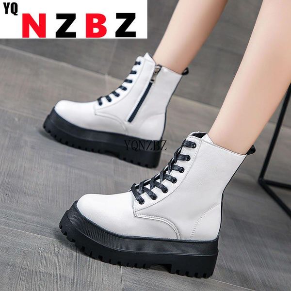 

boots 2021 white color soft pu leather ankle women platform motorcycle booties female autumn winter shoes woman goth short, Black