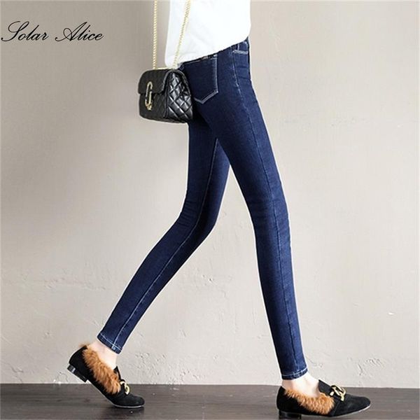 

women's winter plus velvet padded feet jeans stretch slim casual pants, Blue