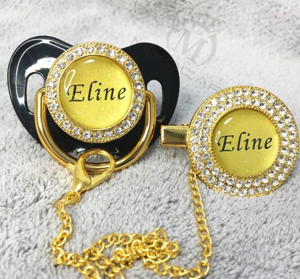 

pacifiers# miyocar custom any glitter name po black bling pacifier and clip bpa dummy design p4-bg