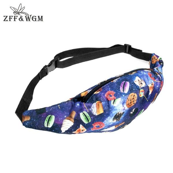 

zff&wgm 3d print waist bag women 2021 hip-hop belly india zipper belt bags for