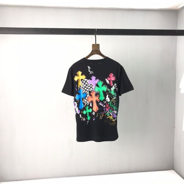 

summer brand new ch cross full flower printing youth fashion short sleeve cotton thin t-shirt for men and wome, White;black
