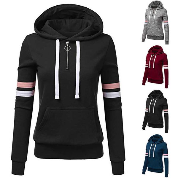 

fashion hoodies 2021 women's striped poet hooded casual sports top, Black