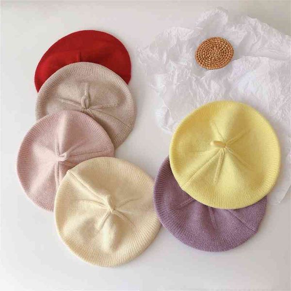 

autumn arrival girls knitted hat kids candy color s baby soft painter 210528, Yellow