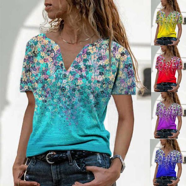 

plus size summer women v-neck button harajuku t-shirt tee loose short sleeve shirt print casual vintage female streetwear women's, White