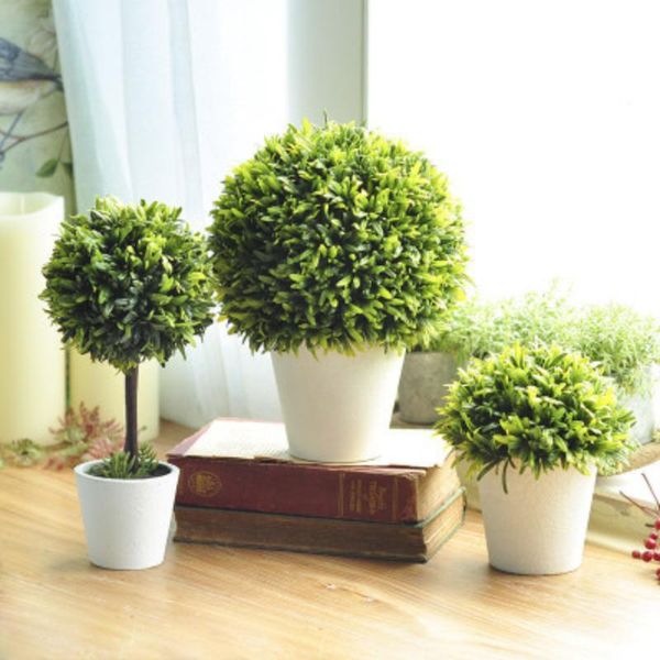 

decorative flowers & wreaths artificial plant&pot mini plants potted fake bonsai ball plant faux green grass in white plastic pots for home