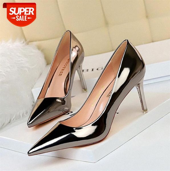 

9511-a7 european and american fashion metal heel high-heeled shallow mouth pointed nightclub slim shoes women's single #nc6r