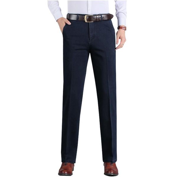 

men's jeans 2021 blue navy straight business casual men pants designer spring autumn elegant male leisure long formal trousers