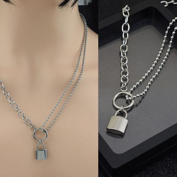 

pendant necklaces fashion personality lock asymmetric necklace tide jewelry, Silver