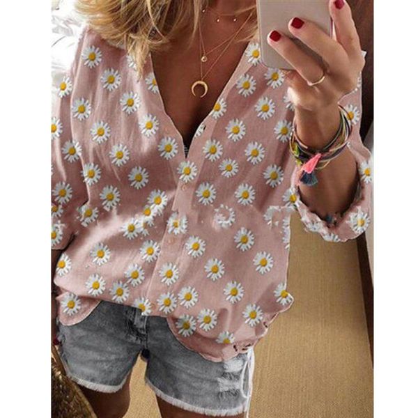 

daisies print shirt women long sleeve floral blouse laides fashion bohemia harajuku loose casual summer jy1 women's blouses & shirts, White