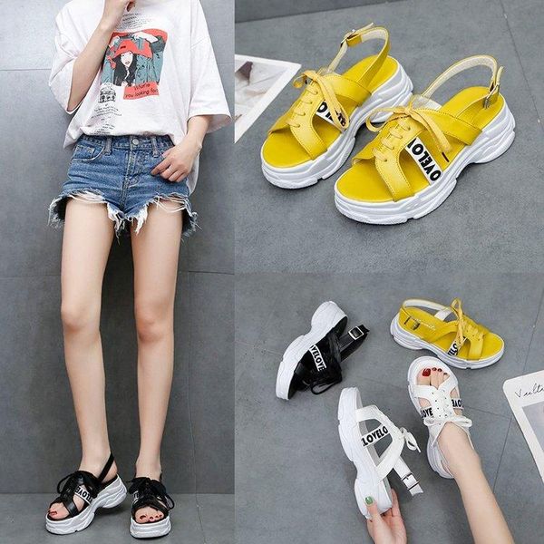 

women's high thick bottom sandals 2021 summer open toe muffin sports beach leisure wet roman shoes, Black