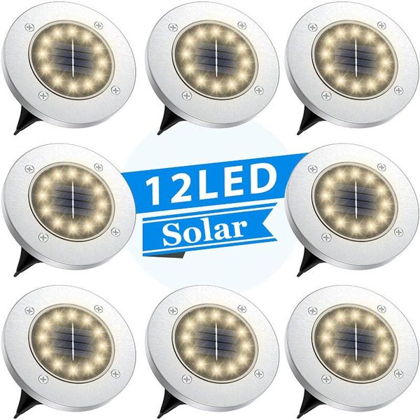 

solar disk lights 12 led ground outdoor waterproof stainless steel in for walkway pathway lawn lamps