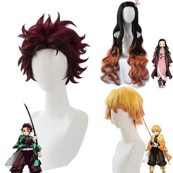

other event & party supplies anime nezuko tanjirou kamado wigs demon slayer kimetsu no yaiba cosplay zenitsu agatsuma golden short hair