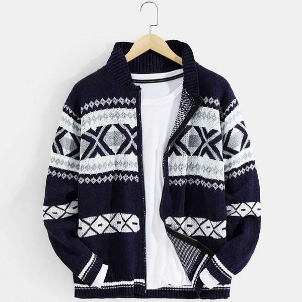 

men's sweaters autumn and winter knit striped cardigan jackets fashion loose warm lapel hooded sweater men clothing, White;black