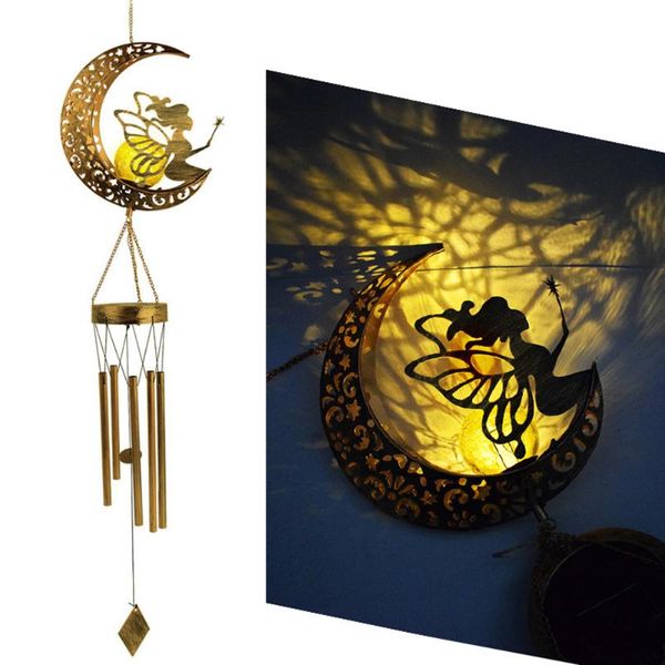 

solar lamps led wind chimes lights outdoor waterproof hanging aeolian bells lamp with moon star sun shape party garden festival