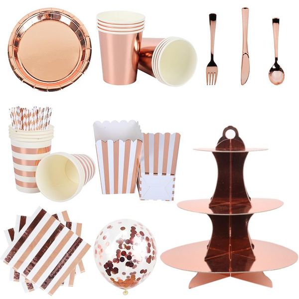 

party decoration rose gold disposable tableware cup plate straws birthday decor baby bridal shower supplies