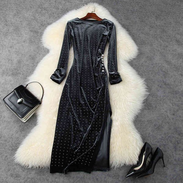 

casual dresses golden velvet flash diamond party xl retro celebrities fashion women long dress la02, Black;gray