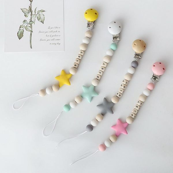 

pacifiers# dhl 100pcs personalized name handmade pacifier clips holder chain silicone chains five star baby teether teething