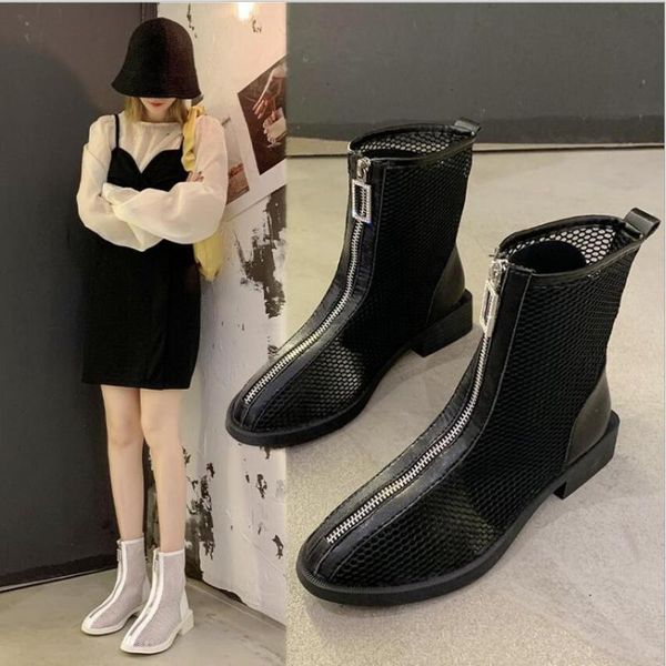 

sandals 2021 summer women shoes square heel hollow breathable mesh ladies short boots roman style women's plus size 42 43, Black