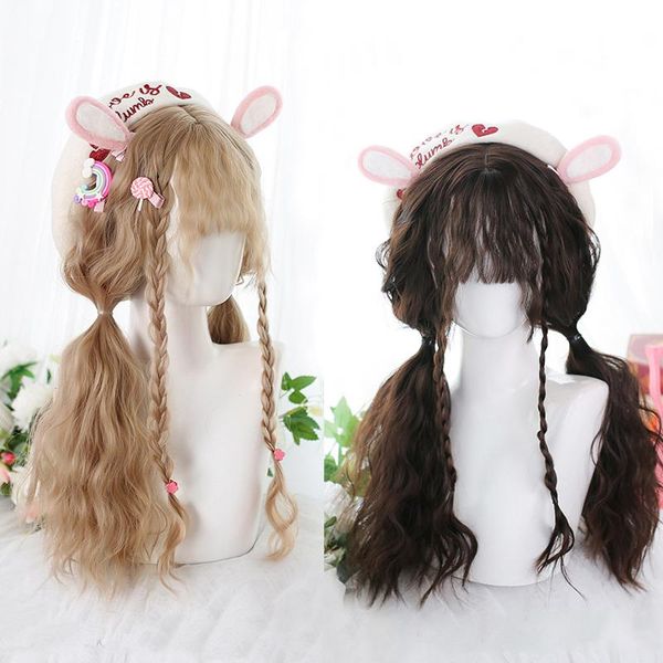 

other event & party supplies brown blonde harajuku wig fairy long curly girls lolita synthetic hair wavy cute bangs kawaii princess daily we