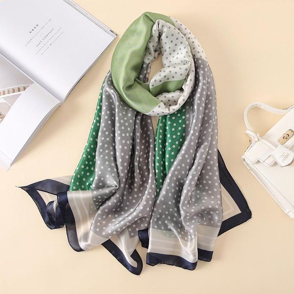 

silk-like scarves holiday beach wraps contrast color dots scarf shawl 180*90cm bandanas, Blue;gray