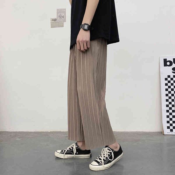 

men's pants summer pleated fashion khaki black white casual men streetwear loose breathable thin ice silk mens m-2xl kgay