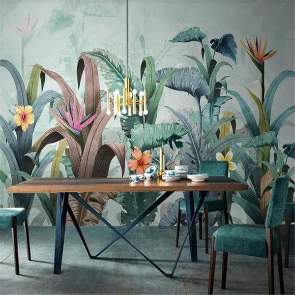 

nordic wall paper home decor tropical plant leaves watercolor hand painted tv background mural wallpapers for living room