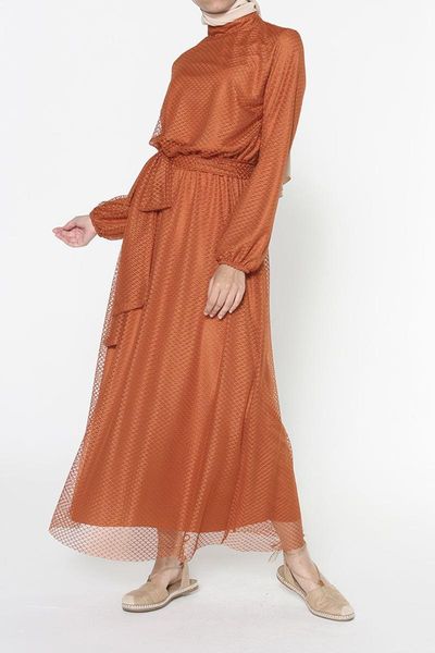 

ethnic clothing muslim clothestall waist elastic belted dress long sleeve conservative islamic fashion, Red